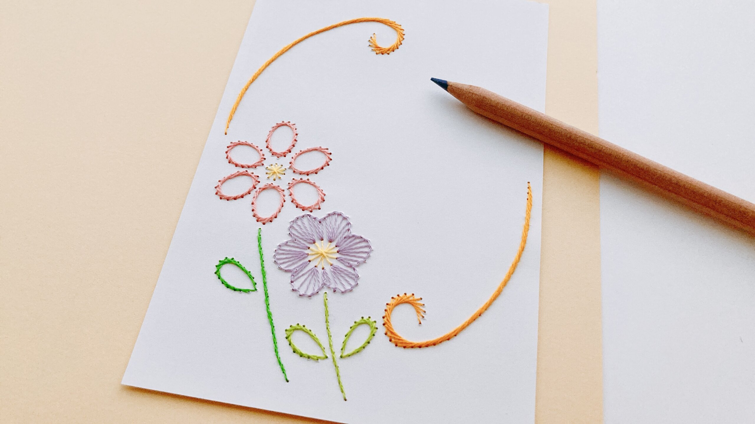 紙刺繍作品紹介 お花のメッセージカード 刺繍のfilagile
